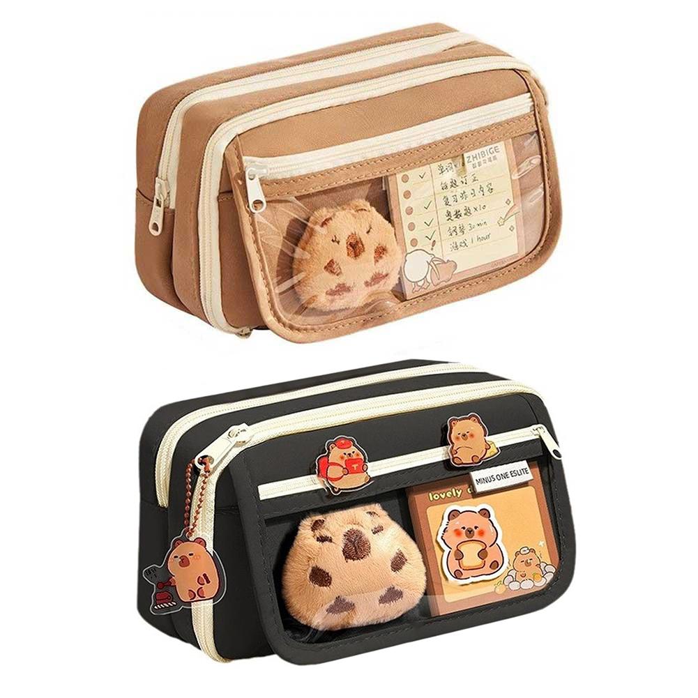 9-Layer Capybara Pencil Case with Stickers Kawaii Zipper Pencil Case Large Capacity Stationery Storage Pouch for Kids Stationery