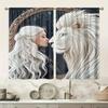 White Haired Girl Lion Print Curtains Pole Bag Home Decoration Room Set Of 2 Made Polyester