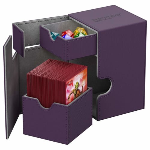 Ultimate Guard Flip 'n' Tray 100+ Deck Case for 100 Double-Sleeved TCG Cards + Dice Tray, Purple/Gray, Magnetic Closure, Microfiber Lining
