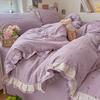 Washed Cotton Double Gauze Bedding Set Floral Ruffle Bed Sheets Bedroom