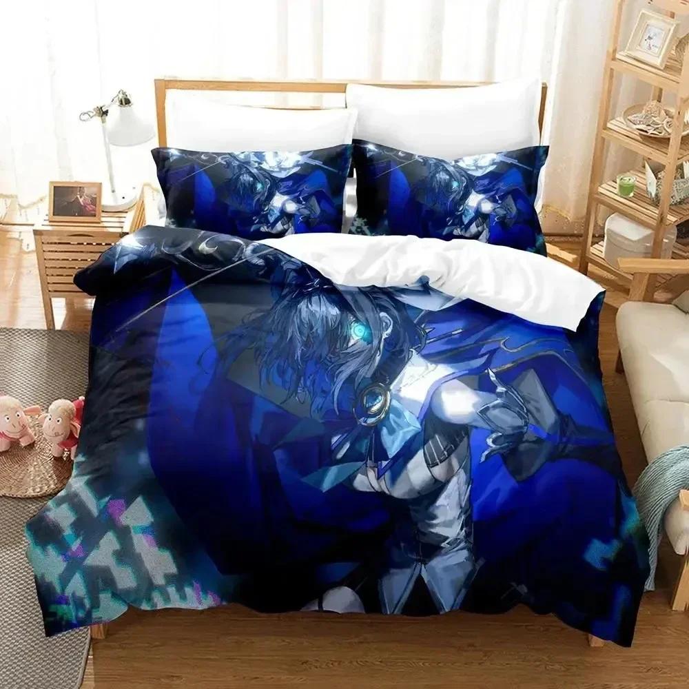 3D Print Anime Ouro Kronii Bedding Set Printed With Pillowcase Bed Duvet Cover Soft Queen King Size Bedclothes Home Boys Adult