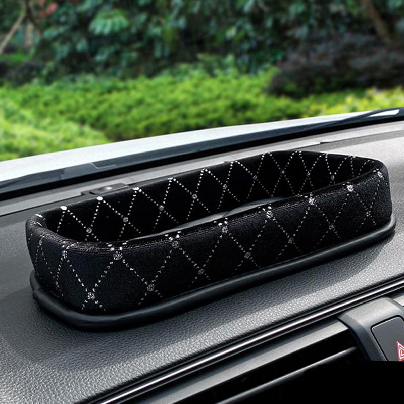 Creative Camellia Rhinestone PU Leather Car Phone Storage Box Instrument Panel Mobile Phone Keys Coin Basin Armrest Storage Box