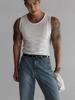 Gilet da uomo in maglia a coste stile americano slim fit – Girocollo, senza maniche, T-shirt canotta elasticizzata per l'estate 2026, abbigliamento casual.