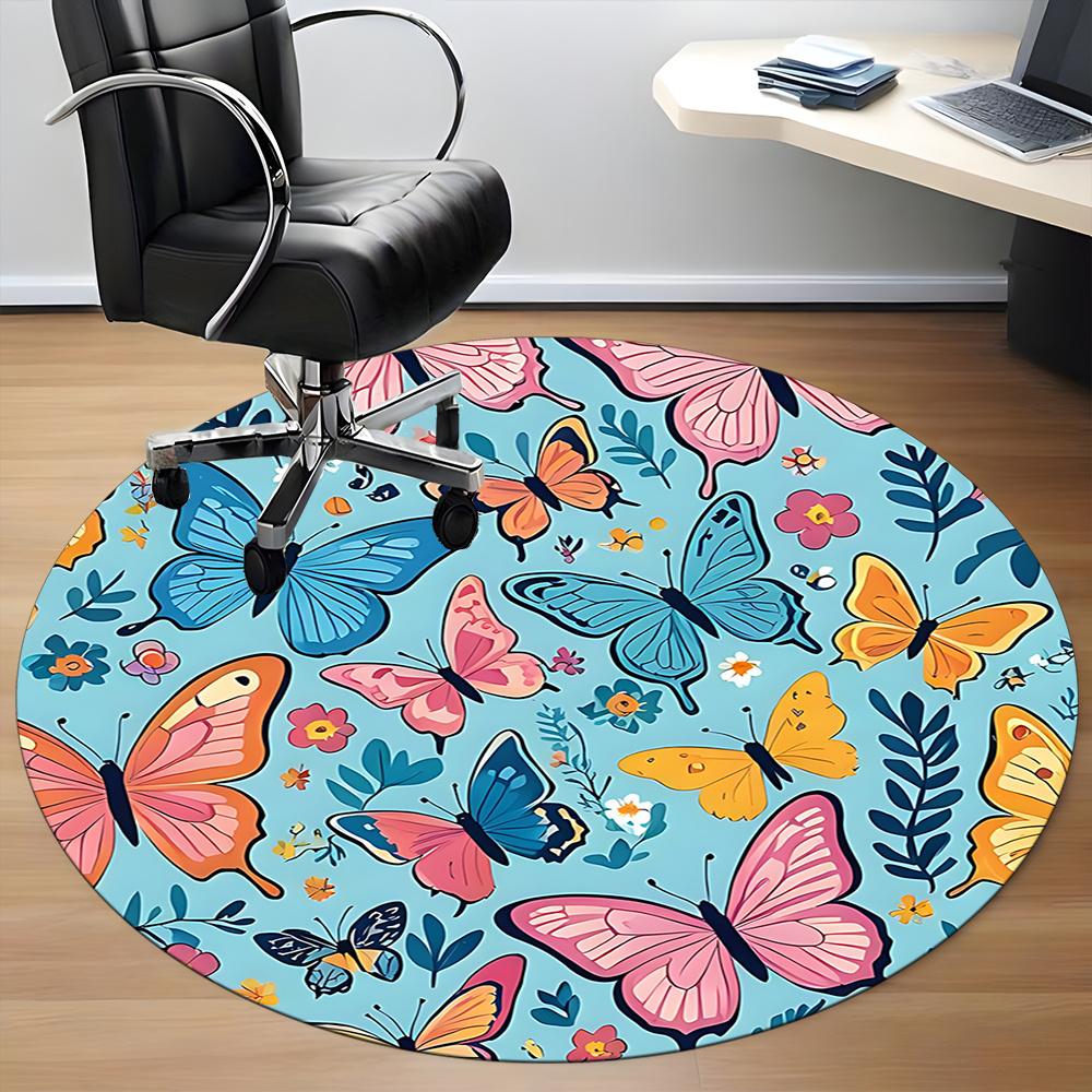 1pc Butterfly Garden Office Round Area Rug, Indoor Mat Suitable ForOffice, Under Office Chairs Bedroom Living Room Home Decor, Room Decot257