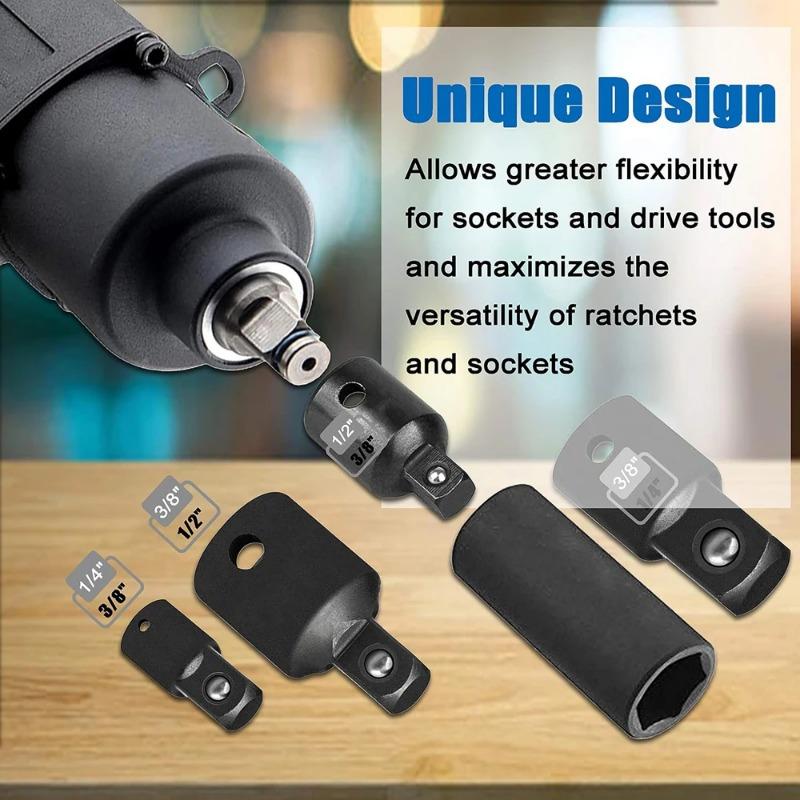 4-pcs 1/2-inch 3/8-inch 1/4-inch Impact Socket Adapter and Reducer Set Cr-V Industrial Grade Impact Sockets Adapters.