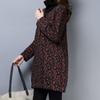 Autumn Winter Turtleneck Vintage Printed Thick T-shirt Women's Clothing Fashion Long Sleeve Loose Midi Tops Pullovers Female