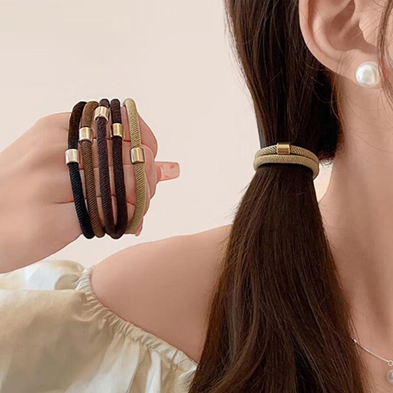 Jiaoxuefei Versatile Coffee-Colored Simple Hair Ties, 5-Color Set, Hair Bands for Ponytails, Elastic Hair Bands