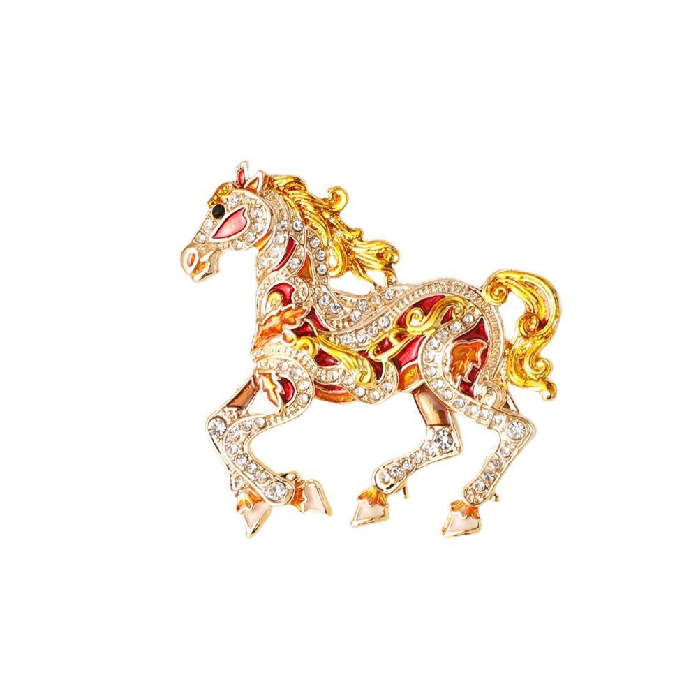 Metal Enamel Horse Brooch Pin Sparkling Mascot Horse Lapel Pin Zodiac Horse Brooch Good Luck