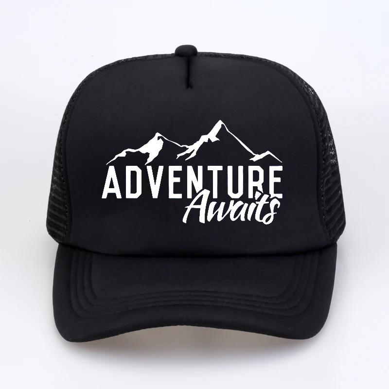 

ADVENTURE AWAITS A Camping baseball cap Summer Mesh trucker caps Cool Leisure outdoor Unisex snapback hat