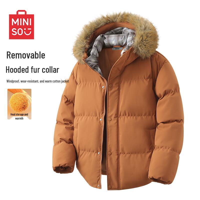 MINISO Men s Winter Hooded Fur Collar Padded Jacket M