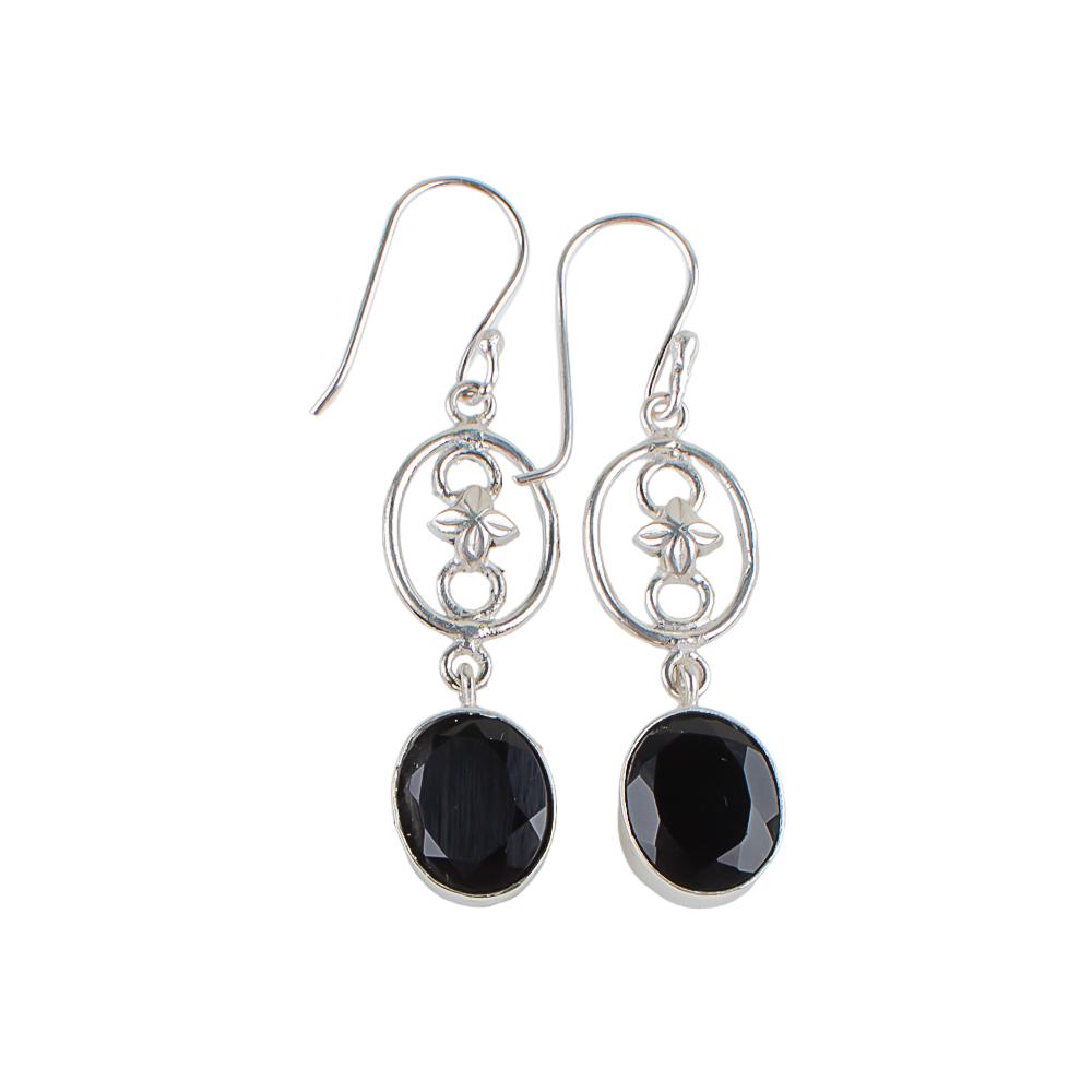 Black Onyx Gemstone 925 Sterling Silver Jewelry Handmade Dangle Earrings 2.00" EE-17-17