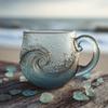 Sea Glass Sunset Mug Thickened Glass with Wave Texture Gradient Color Water Cup Non-Slip Handle Glassware for Coffee Juice Iced Drinks