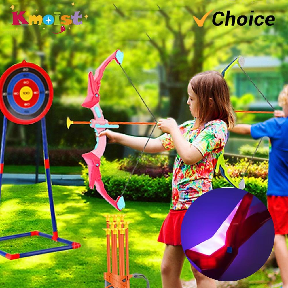 Leuchtender Bogenschießbogen Spielzeug Kinder Bogen und Pfeil Set Outdoor Spielzeug mit stehendem Ziel Geburtstagsgeschenke Indoor Spiele Kinderspielzeug Jungen Mädchen