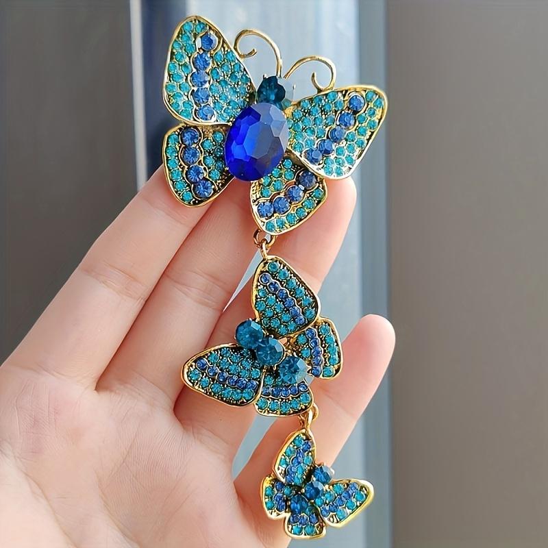 

1pc Vintage Boho Butterfly Brooch Pin, 14K Golden Plated Alloy with Synthetic Zirconia, Elegant Accessory for Daily and Vacation Wear синий