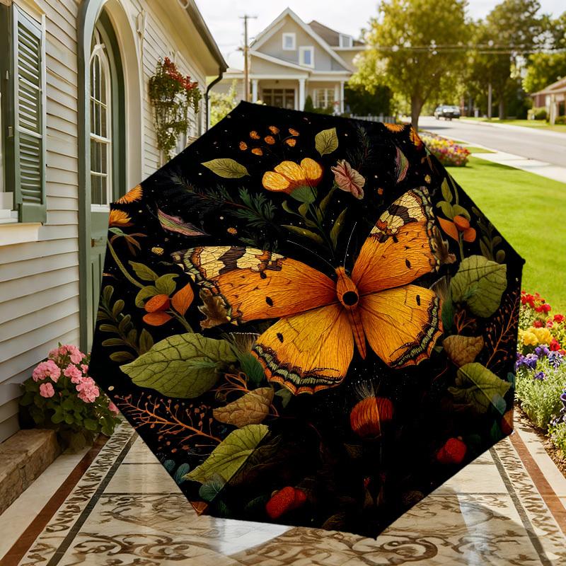 1pc Butterfly Flowers Automatic Folding Umbrella, Heavy Duty 8 Rib Iron Frame,  Suitable for Travel, Daily Use, Birthday, Decor Gift m0104094