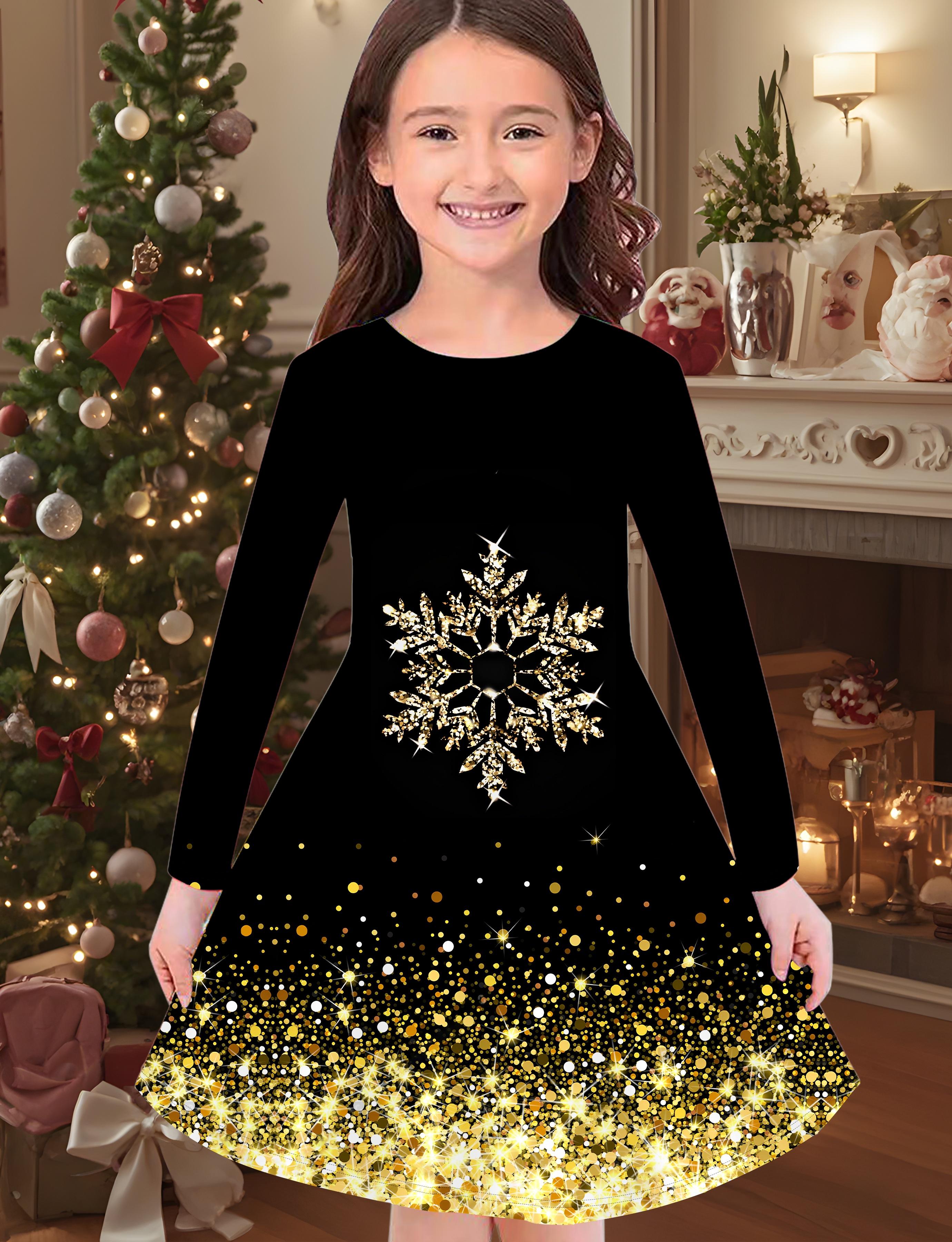 

Модное осенне-зимнее платье для девочек, 3D Рождественский принт, Круглый вырез, Длинное детское платье-футболка, Повседневное универсальное, Рождественская одежда 170 чёрный