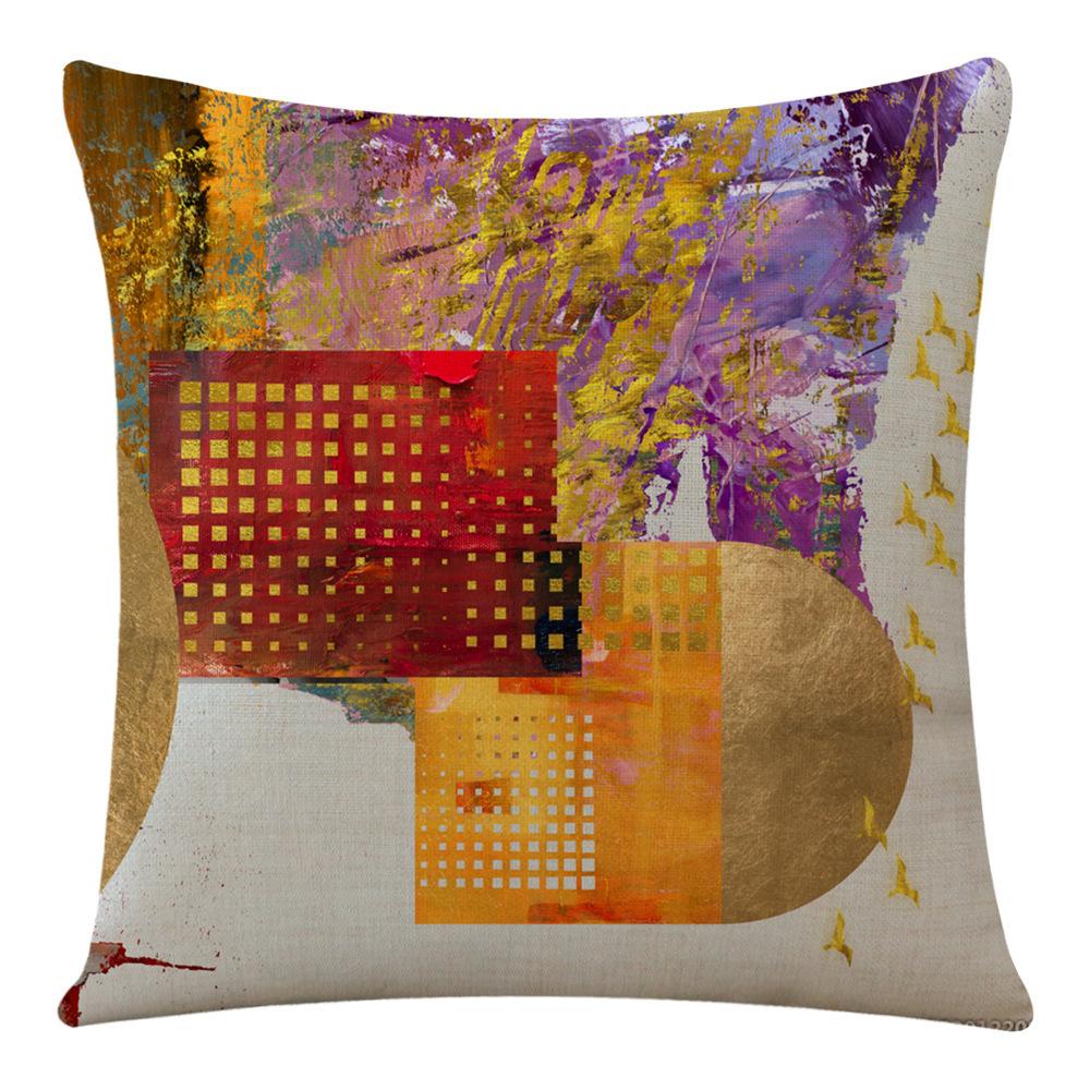 

Pillow Cover Home Furnishing Sofa Waist Cushion Cushion Abstract Pillow Geometric Oil Paint Car Neck Protector (flannel) without core 45 * 45cm