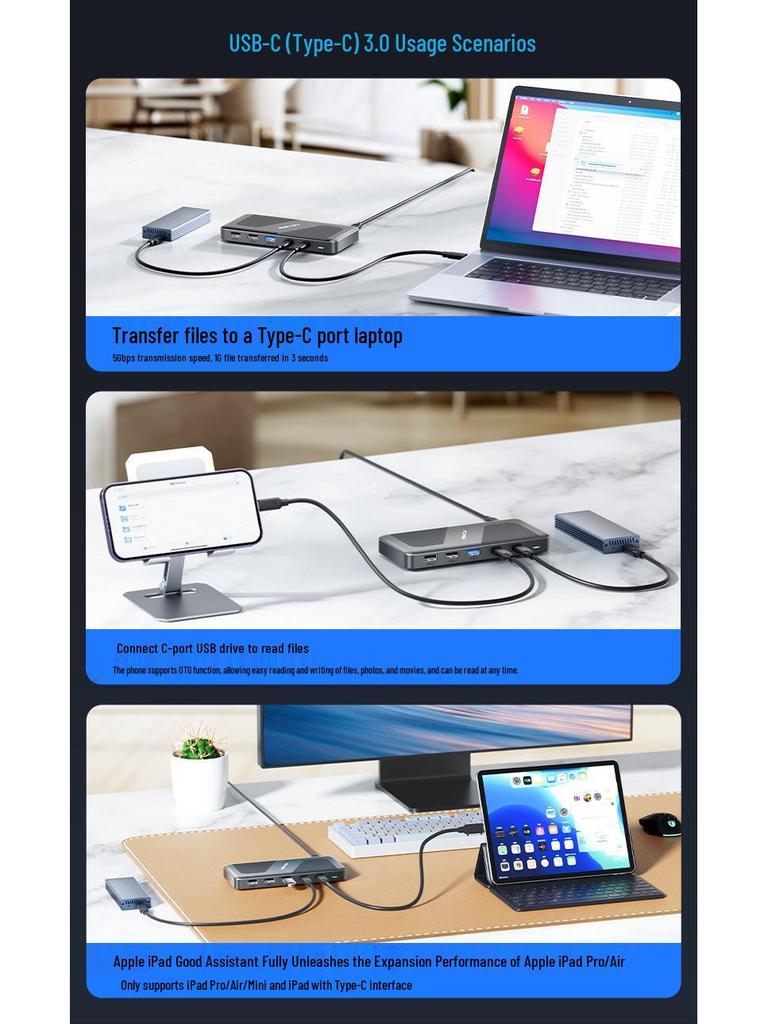 7-Port Thunderbolt Docking Station: PD100W Fast Charging, DP2.0, 4K@60Hz, Triple Screen Display