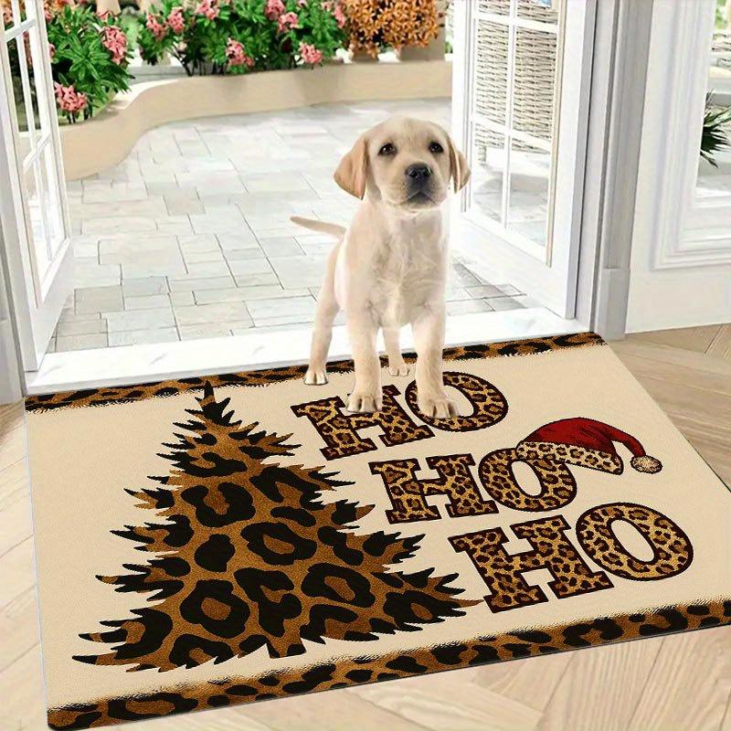 1Pcs Anti Fatigue Kitchen Rugs,Leopard Santa Hat  Print Waterproof Non-Slip Thick Cushioned Kitchen Mat Heavy Duty Comfort Standing Mat for Kitchen