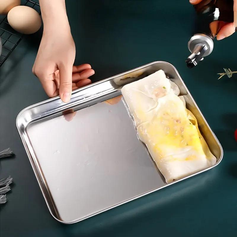 Rektangulær non-stick panne Rustfritt stål Kake Stekebrett Bakebrett Dampede Pølser Retter Frukt Grill Fiskeplate Bakeutstyr