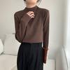 Coffee Semi-turtleneck Stacked Knitted Sweater Women's Autumn and Winter Simple Inner Long-sleeved Bottoming Top Soft Waxy Basic Sweater