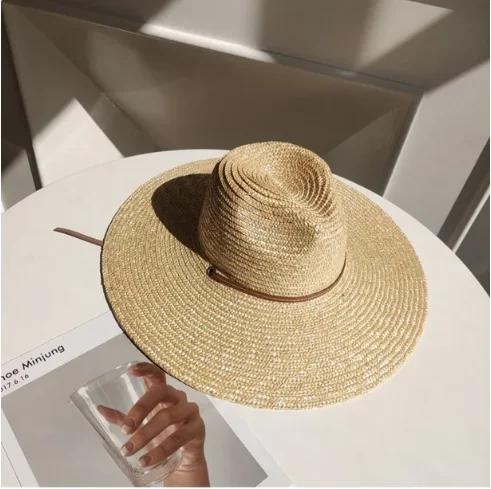 2025 New Belt Strap Straw Sun Hat For Women Fashion Vacation Beach UV Hats Summer Wide Brim Travel Panama Hats Outdoor Wholesale