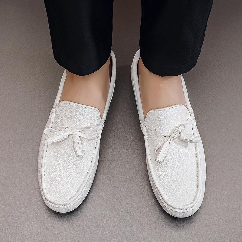 Spring Autumn Leather Lazy Loafers men Round Toe Soft Sole Flat Shoes Lightweight Walking Shoes Versatile Casual Shoes