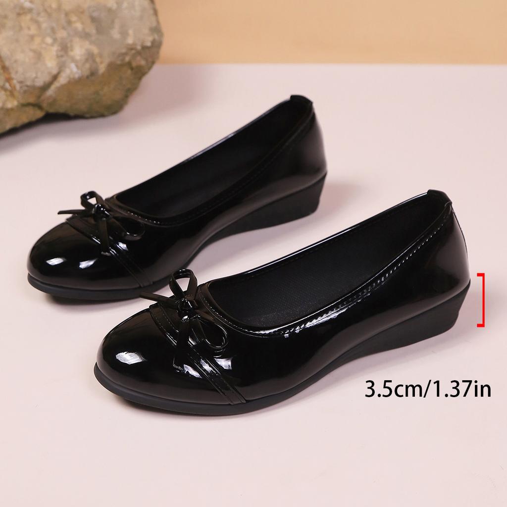 2025 Versatile Commuter Bow Gentle Solid Color Single Shoes Light Mouth Women's New Large Size Fashion Casual Shoes Women's