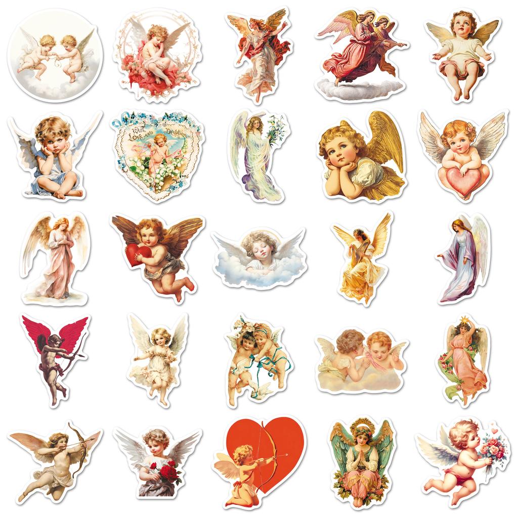 50pcs/1 lot Angel Charm Stickers Retro Western Mythology Cupid DIY Phone Case, Milk Tea Cup, Notebook Stickers