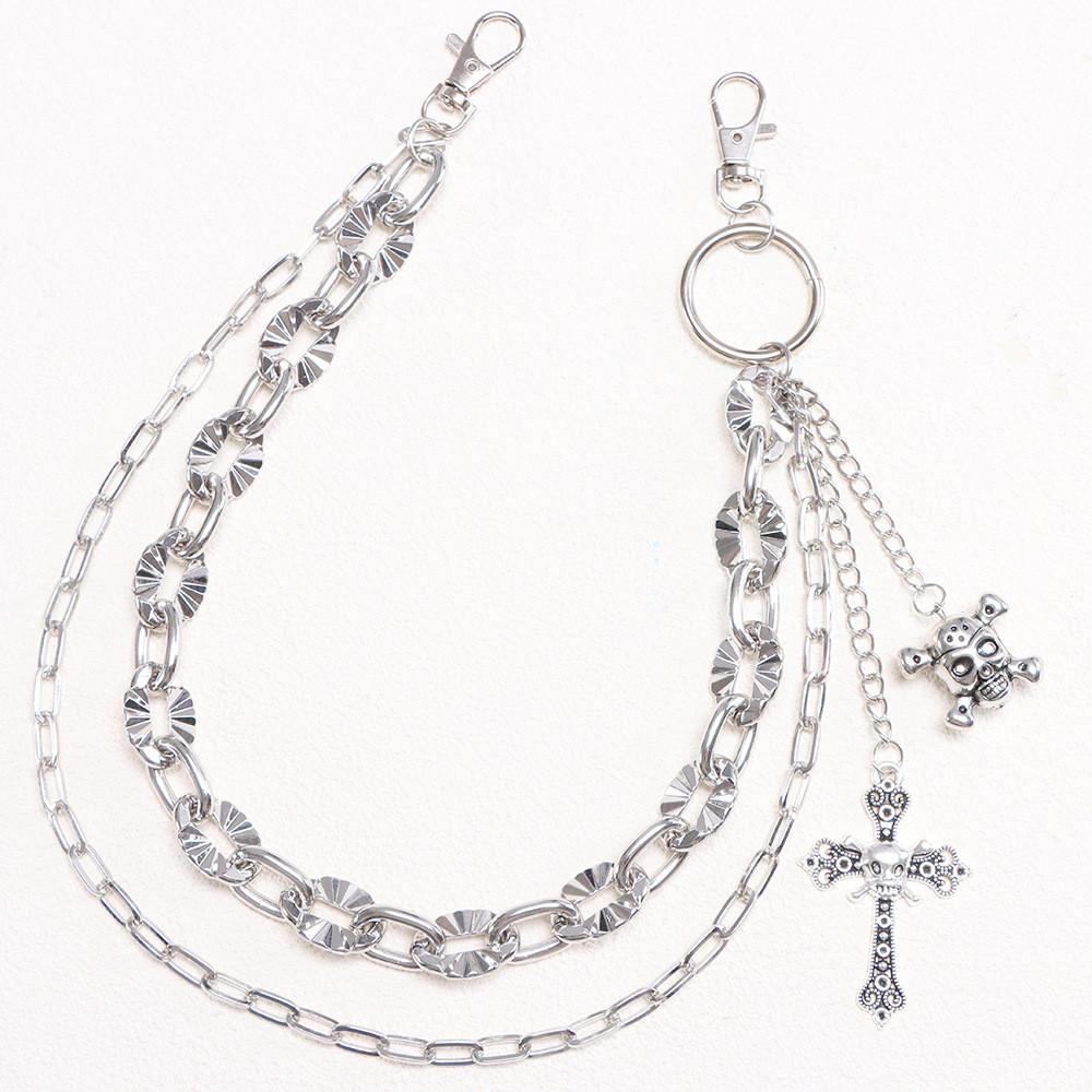 Hip Hop Skull Cross Pendant Metal Waist Chain For Men And Women