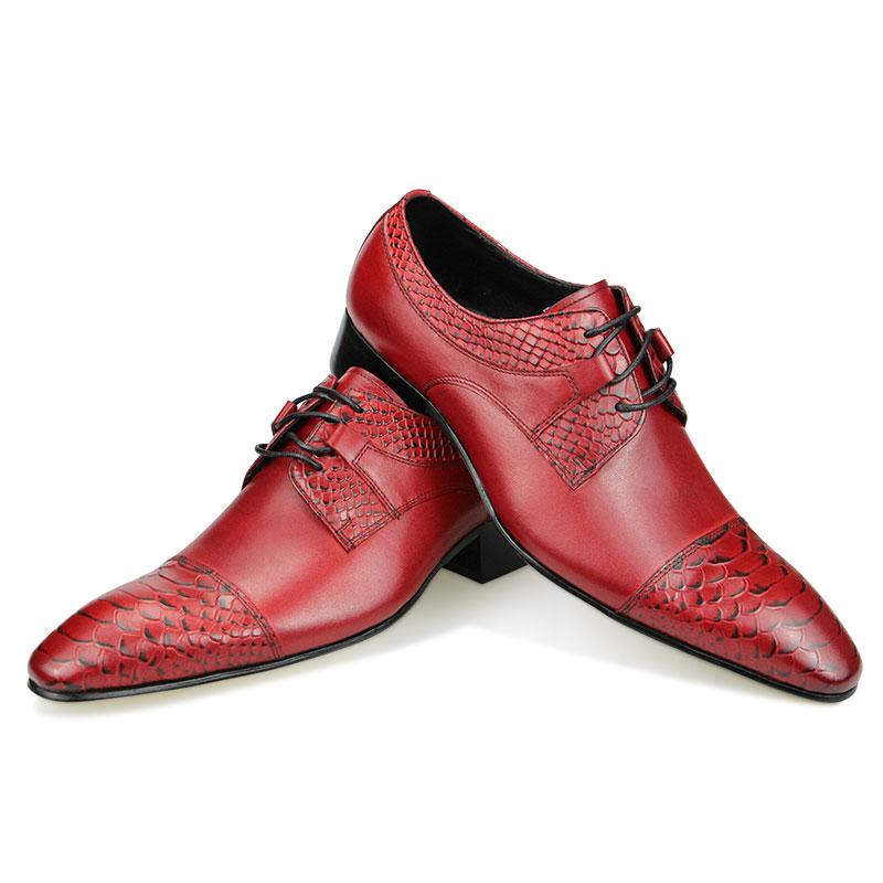 Fashion Luxury Wedding Red Shoes For Men Lace Up Fashion Derby Shoes Formal Business Office Genuine Leather Pointed Toe Dress Man Shoe