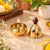CraftIndia Golden Traditional Akhand Brass Diya for Puja Room, Home,