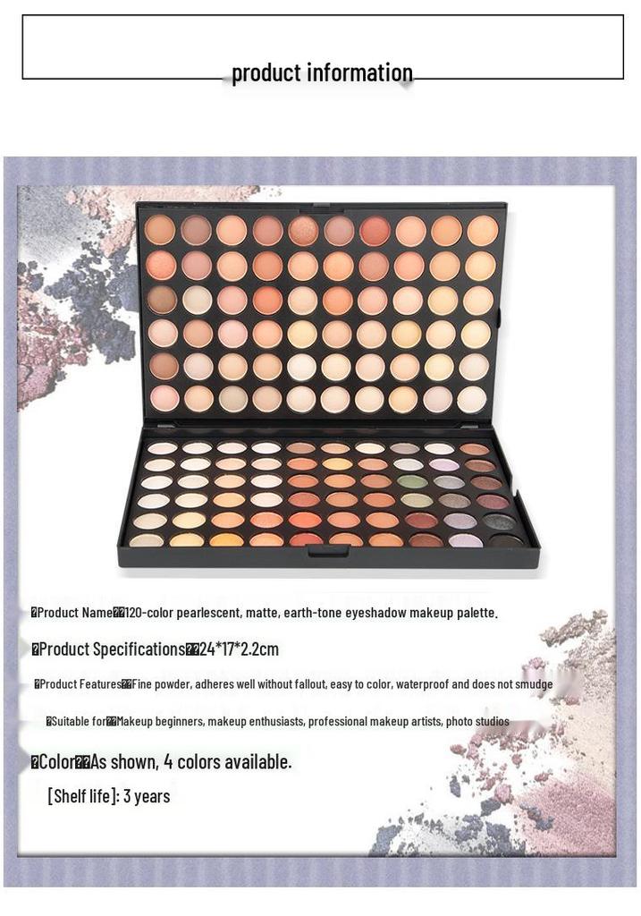 Palette Ombretti 120 Colori Perlescenti & Opachi Tonalità Terra