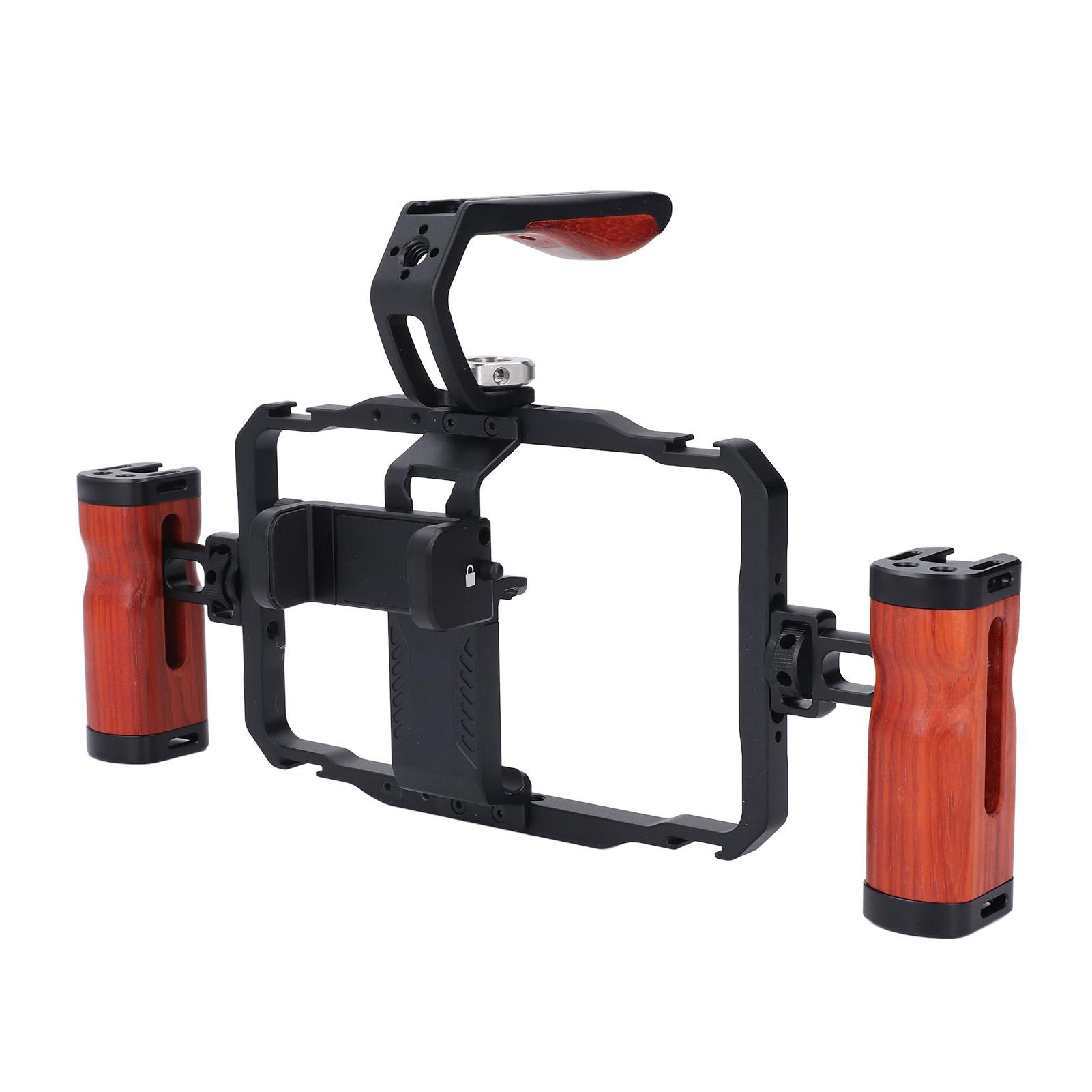 

Комплект для установки смартфона на видео из алюминиевого сплава с двумя съемными деревянными ручками для видеоблогов