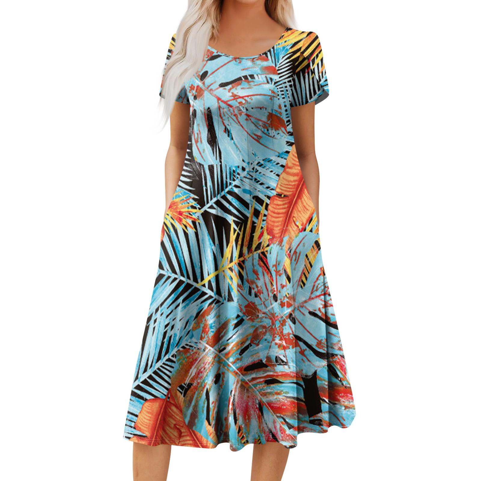 

Жіноча жіноча повсякденна модна сукня міді з круглим вирізом і короткими рукавами Модна весільна сукня для гостей XXL