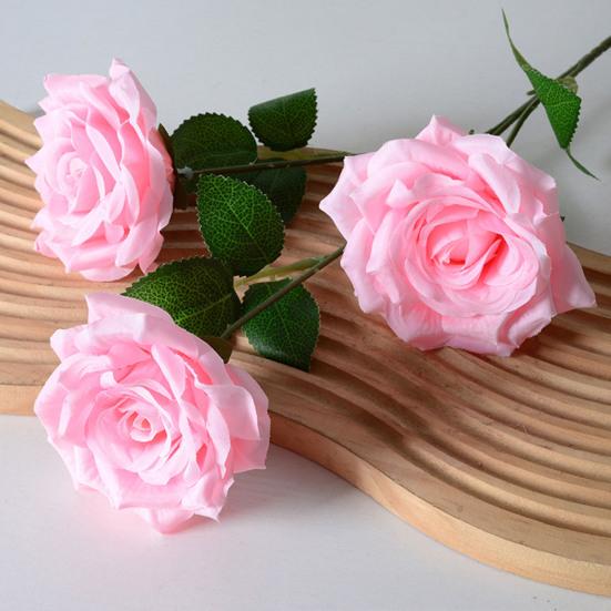 Artificial Rose Flower Realistic Fake Long Stem Rose Bouquet with 3 Heads Blooms for Wedding Centerpiece Home Party Decor