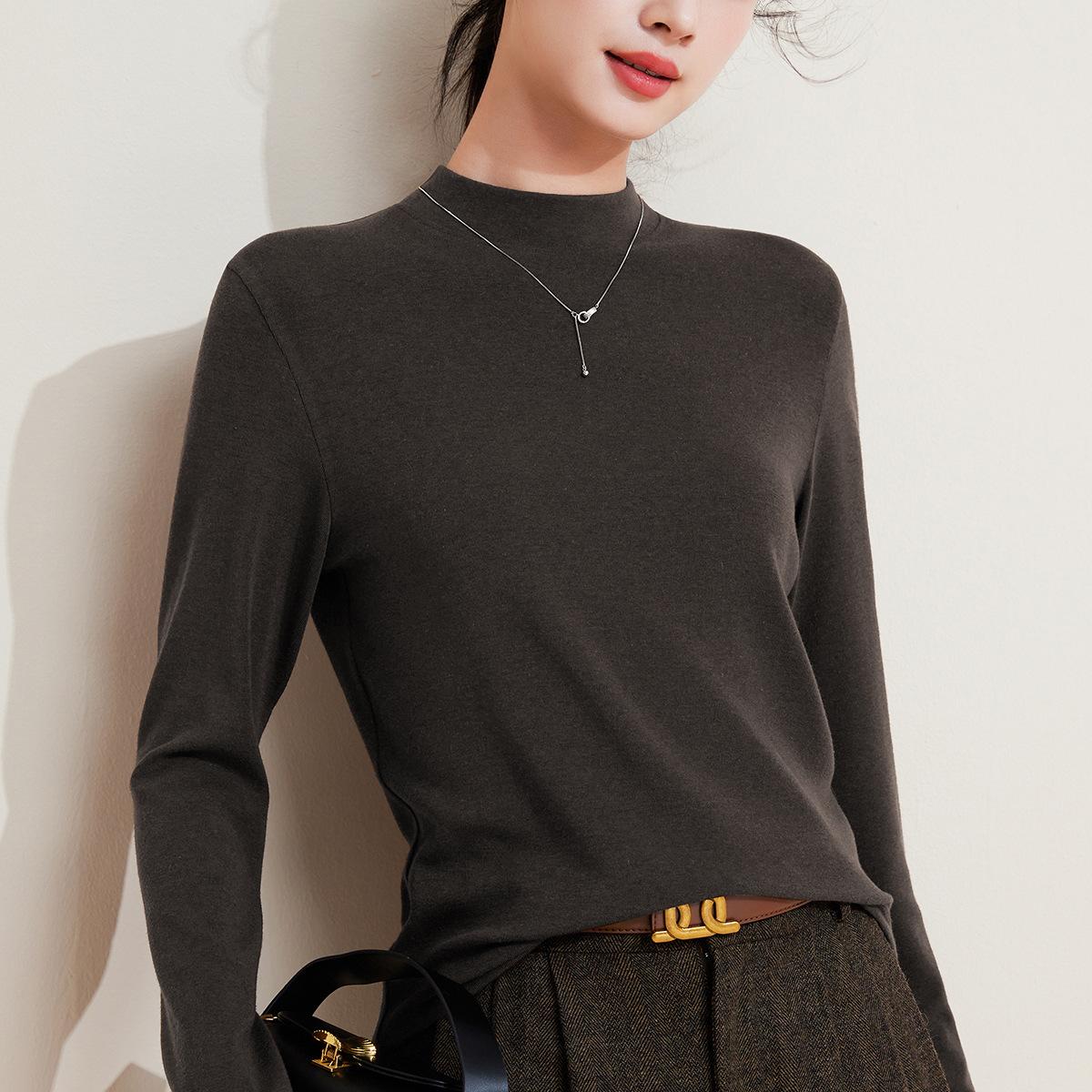 

Женская базовая рубашка с полувысоким воротником, черная внутри, высококачественный осенне-зимний вязаный топ большого размера из новой шерсти XXXL