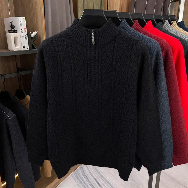 

Men’s Plus-Size Jacquard Half-Zip Long Sleeve Hoodie Sweater Quadruple Extra Large 185-200 jin чорний