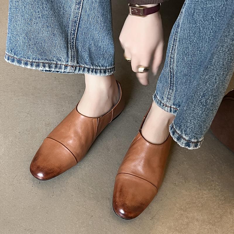 

Мода 2025 Новые осенние женские лоферы из натуральной кожи Женская обувь Круглый носок Массивный каблук Обувь Женские балетки Мягкая обувь 34