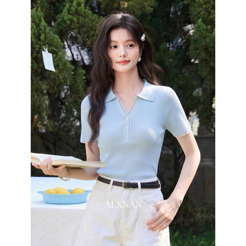 Women s Slim-Fit Polo Neck Knit T-Shirt M