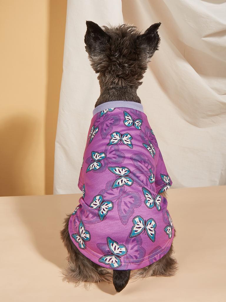 Pet Cloth Dog T-shirt with Colorful Butterflys Pattern Printed Clothes for Puppy Dog Cat Comfortable Apparel Costume