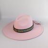 Felt Hat with Vintage Leather Belt, Fashionable European and American Jazz, Classic Church Style, Wide Brim, 9.5cm