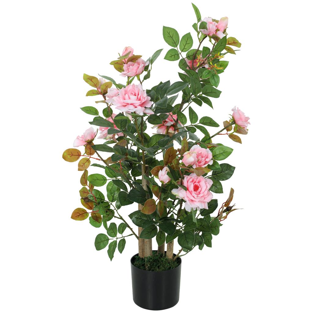 90cm Artificial Rose Tree, Decorative Fake Plant with 344 Silk Leaves 17 Flowers for Outdoor Indoor Decor, Pink