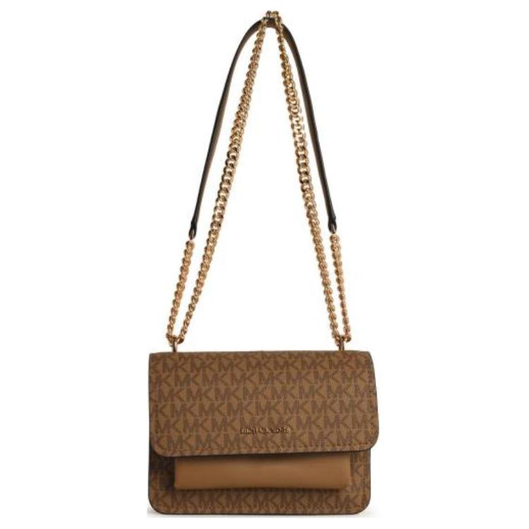 Michael Kors Logo Chain Shoulder Strap Polyester Shoulder Bag Women shoulder bag Beige 32R5GC7C-1V297 Basic Set (Bag)