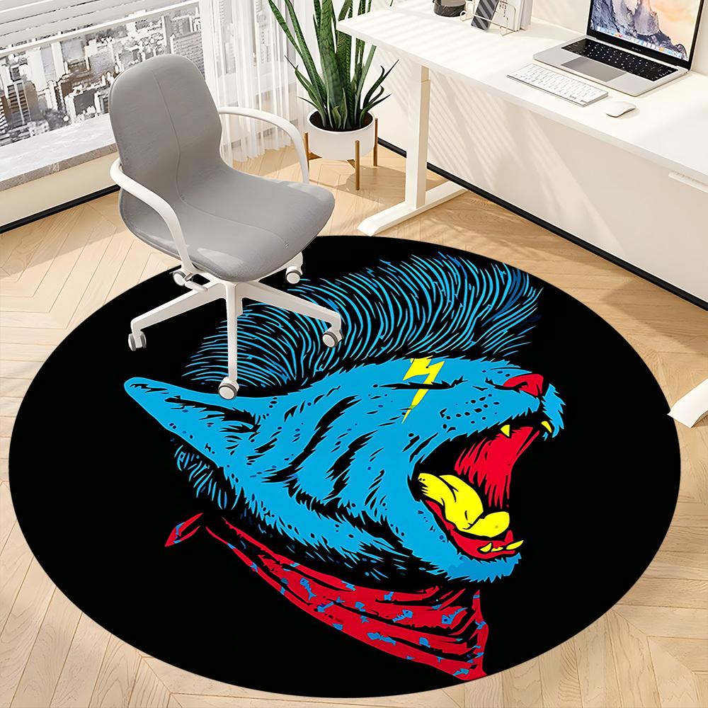 1pc Panther Rocker Office Round Area Rug, Indoor Mat Suitable For Office, Under Office Chairs Bedroom Living Room Home Decor, Room Deco