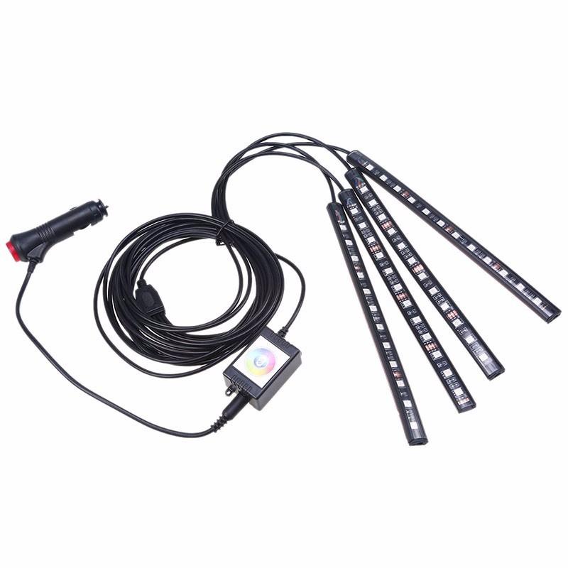 DC12V LED Car Atmosphere Lights Foot Light Lighter Remote Control RGB Interior Decorative Lamp Strip