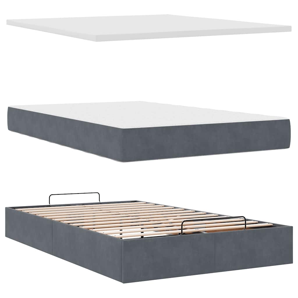 Ottoman Bed with Mattress & LEDs Dark Grey 120x190 Cm Velvet