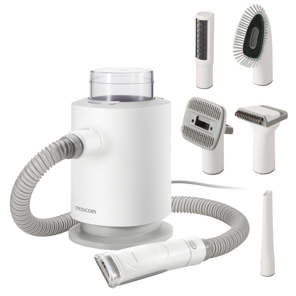 Tescom Grooming Vacuum Cleaner Multifunctional Pet Vacuum Cleaner for Dogs and Shedding White 5-in-1 Cats, Season, PET-TK02WH
