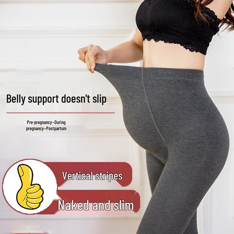 Maternity Fleece Leggings: Cotton Stripe, Supportive Tights for Spring/Autumn