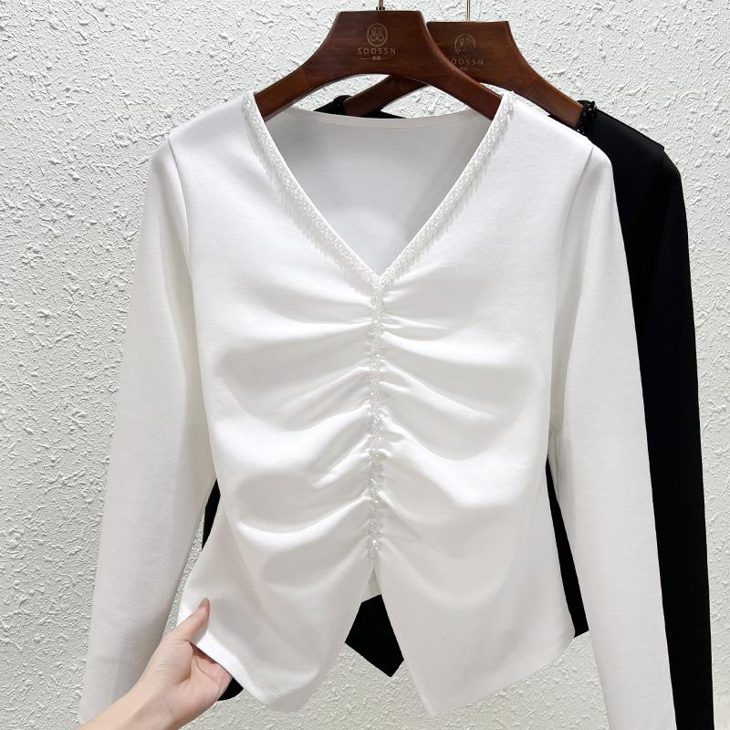 Autumn New Top with Bottoming Shirt Inside, Pleated Shirt with Long Sleeves Outside